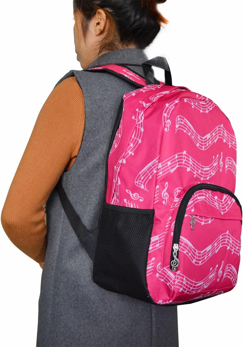 PUNK Oxford Musical Notes Print Backpack for School Boys Girls Stylish Art Bookbags (Musical Notes Patterns Pink) – Bild 7