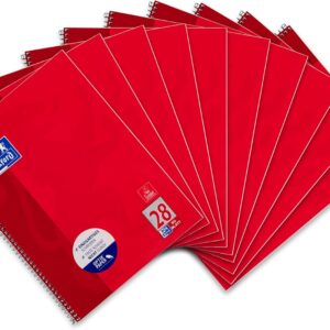 Oxford College Notepad, A4, Squared, with Double Margin, 80 Sheets, Red, Pack of 10