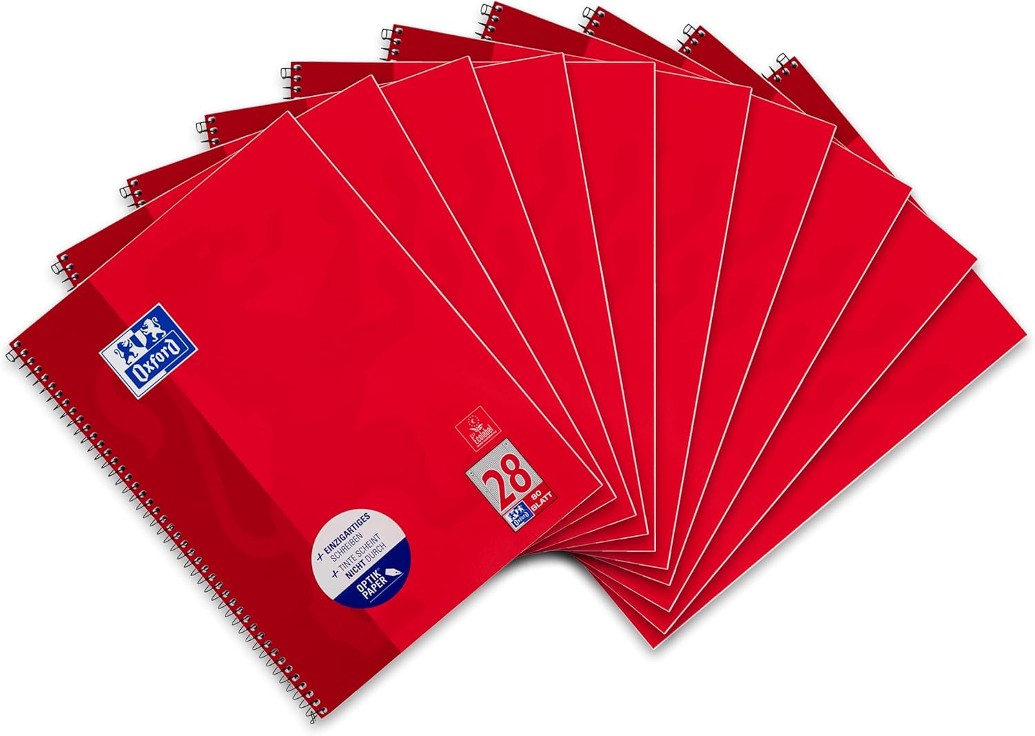 Oxford College Notepad, A4, Squared, with Double Margin, 80 Sheets, Red, Pack of 10