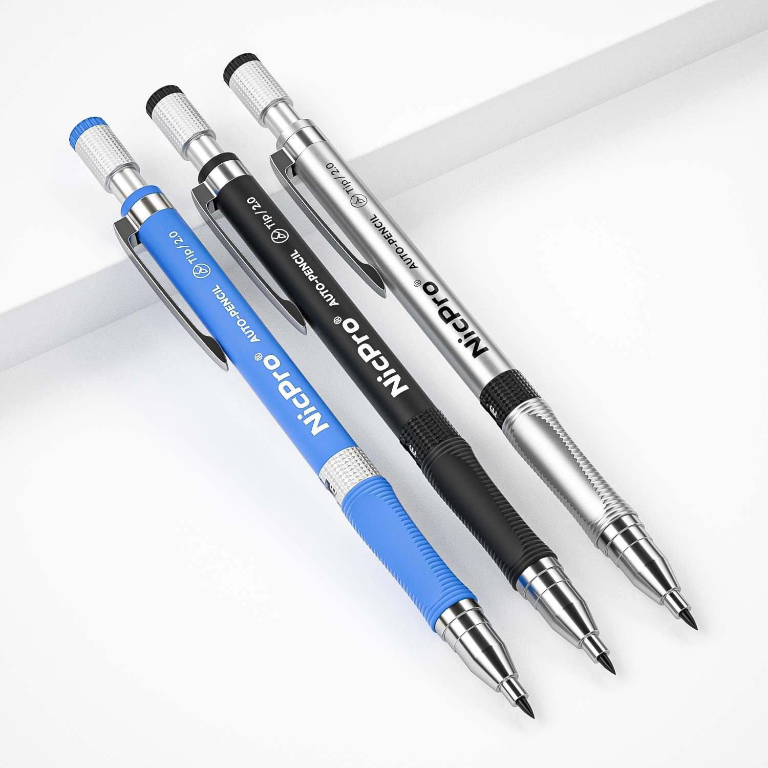 Nicpro Mechanical Pencils Set of 3 Mechanical Pencils 2 mm with 6 Cans of Lead Refill (HB 2B), Erasers, Sharpener for Writing, Drawing – Bild 2