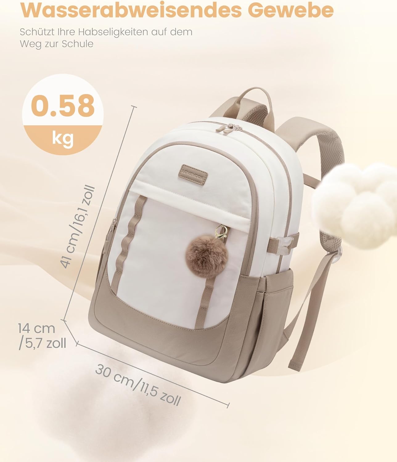 LOVEVOOK Women's Backpack, Laptop School Backpack, Waterproof, Daypacks, Work Bag, School Bag, Travel Backpack, Work Bag, Daypack, Elegant for University, Travel, Office, Y-beige light purple, 15.6 – Bild 5