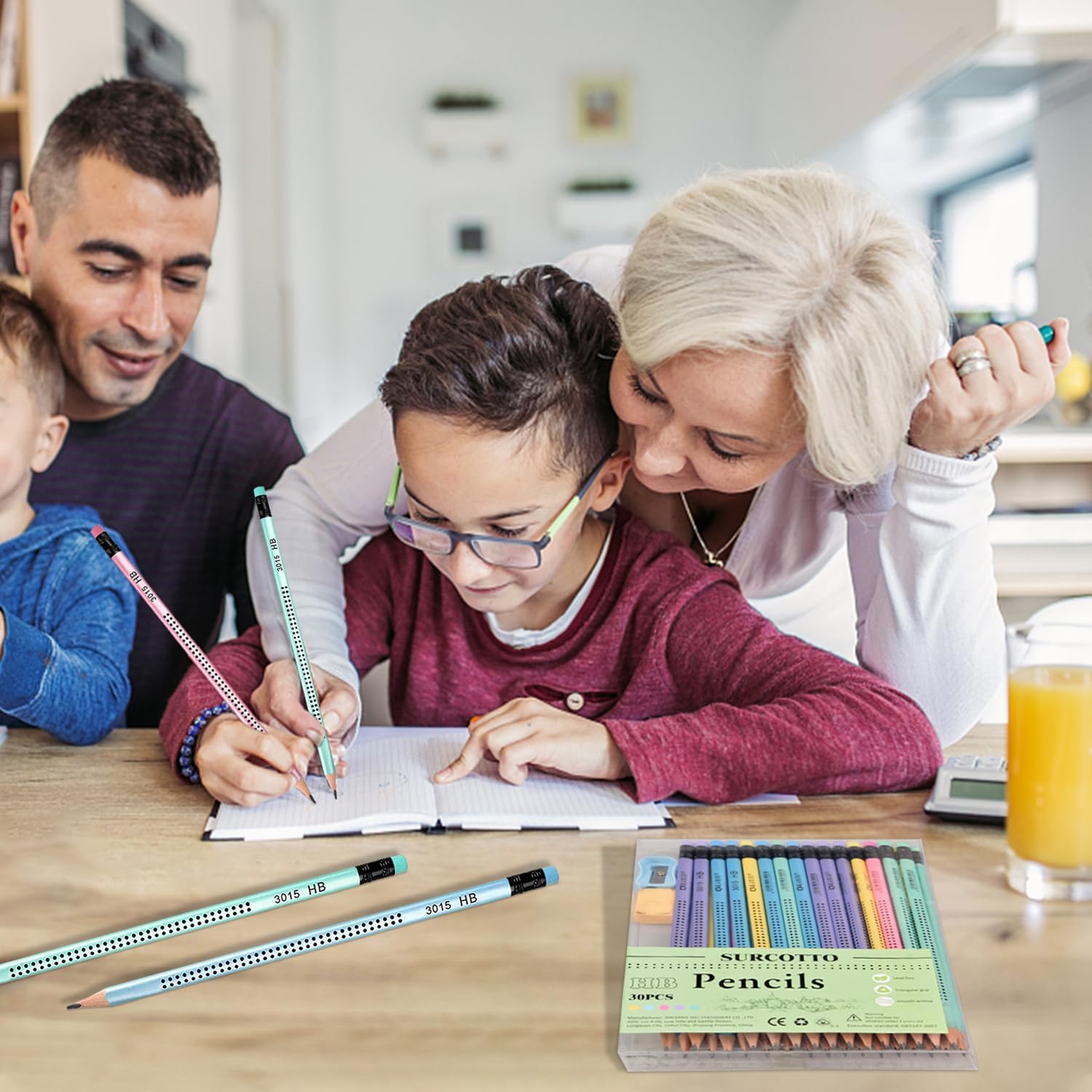 Surcotto HB Pencils, Pack of 30 HB Pencils with Eraser and Sharpener, Pre-Sharpened Triangle Pencils for Writing, Drawing at School and Home, New Packaging – Bild 7