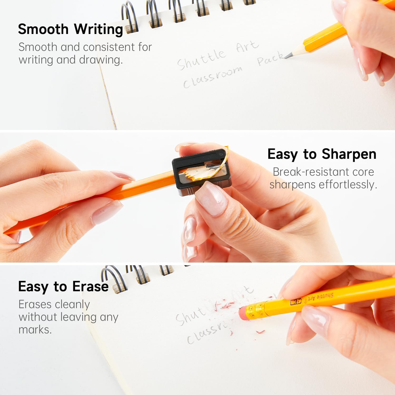 Shuttle Art HB Pencils, 60 Pieces Pre-Sharpened Yellow Pencils with Eraser, Graphite Pencils in Bulk Packaging, Pencil Set for Children and Adults for Writing, Drawing and Sketching – Bild 4
