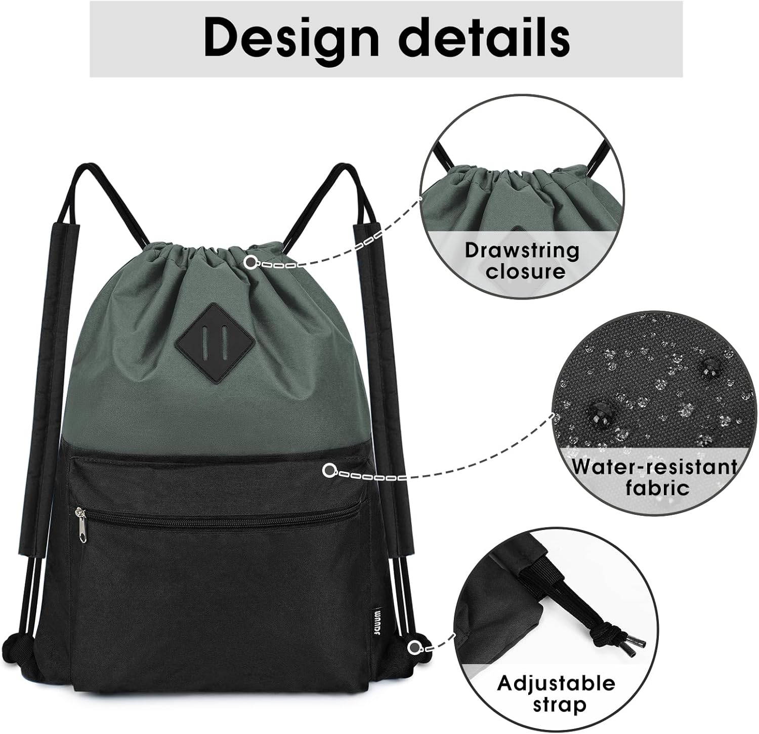 WANDF Drawstring Backpack, Sports Gym Bag with Wet Pocket, Water Resistant Drawstring Backpack, Cinch Bag for Men and Women – Bild 6