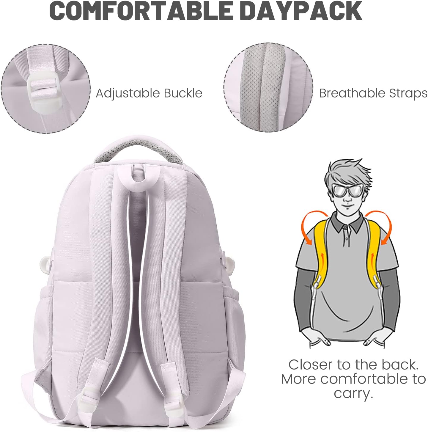 School Backpack Girls Teenagers Waterproof Daypack Lightweight School Bag Girls with Large Capacity Fashionable Backpack for School or Travel, purple, Rucksack Backpacks – Bild 6