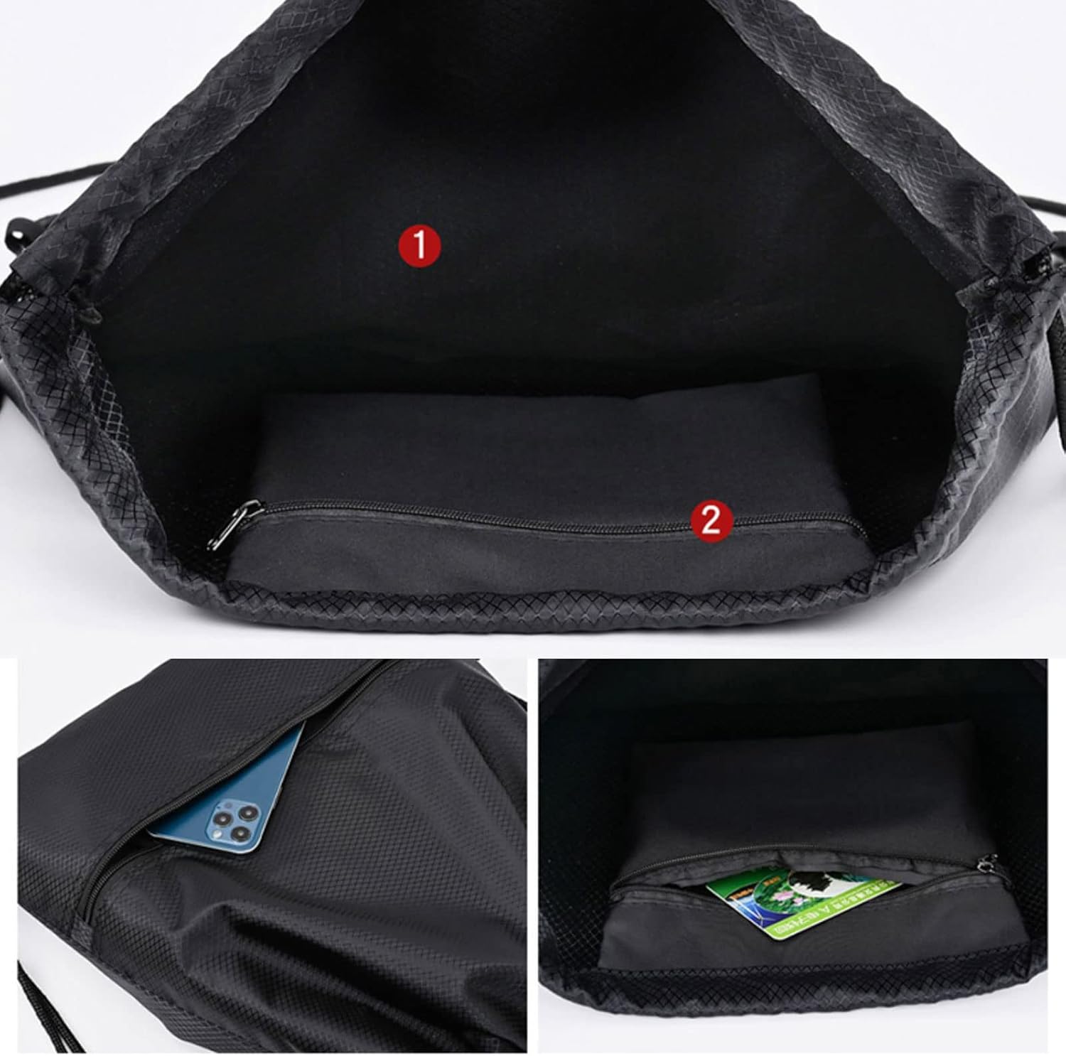 Drawstring Bag for Women Men Gym Bag Drawstring Waterproof Drawstring Bag with Zipper Outer for Sports Holiday Travel – Bild 3
