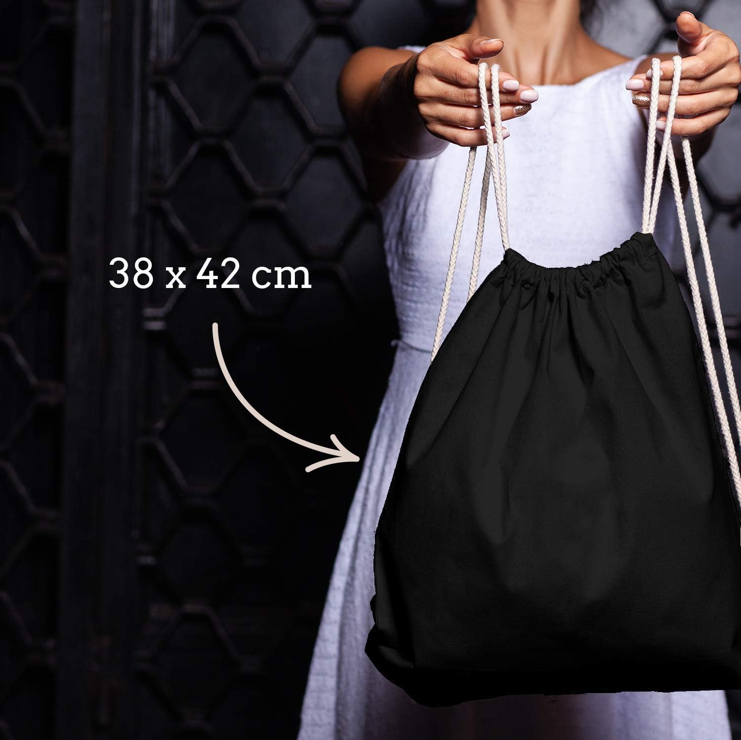 ELES VIDA Cotton Gym Bag, 1 Piece, 38 x 42 cm, Sports Bag, Backpack, Fabric Bag, Cotton Bag, Jute Bag, Oeko-Tex® Tested Fabric Bag for Men and Women, Children's Gym Bag, for Painting – Bild 2