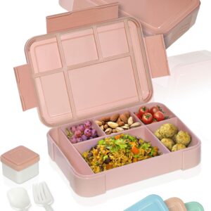 Deine Schulhelden Bento Box, Lunch Box for Adults and Children, Shatterproof, Leak-Proof Lunch Box with Cutlery and Cups, BPA-Free, Dishwasher and Microwave Safe, Capacity 1330 ml (Pink)