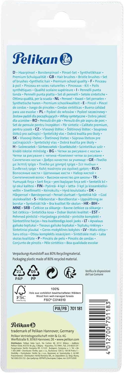 Pelikan Premium School Brush Set with 4 Hair and 4 Bristle Brushes - Pack of 8 – Bild 3