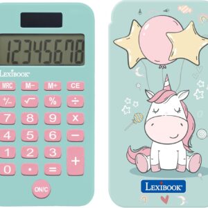 Lexibook, Unicorn Calculator with Protective Cover, Classic and Advanced Functions, Battery and Solar Power, Blue and Pink, C45UNI