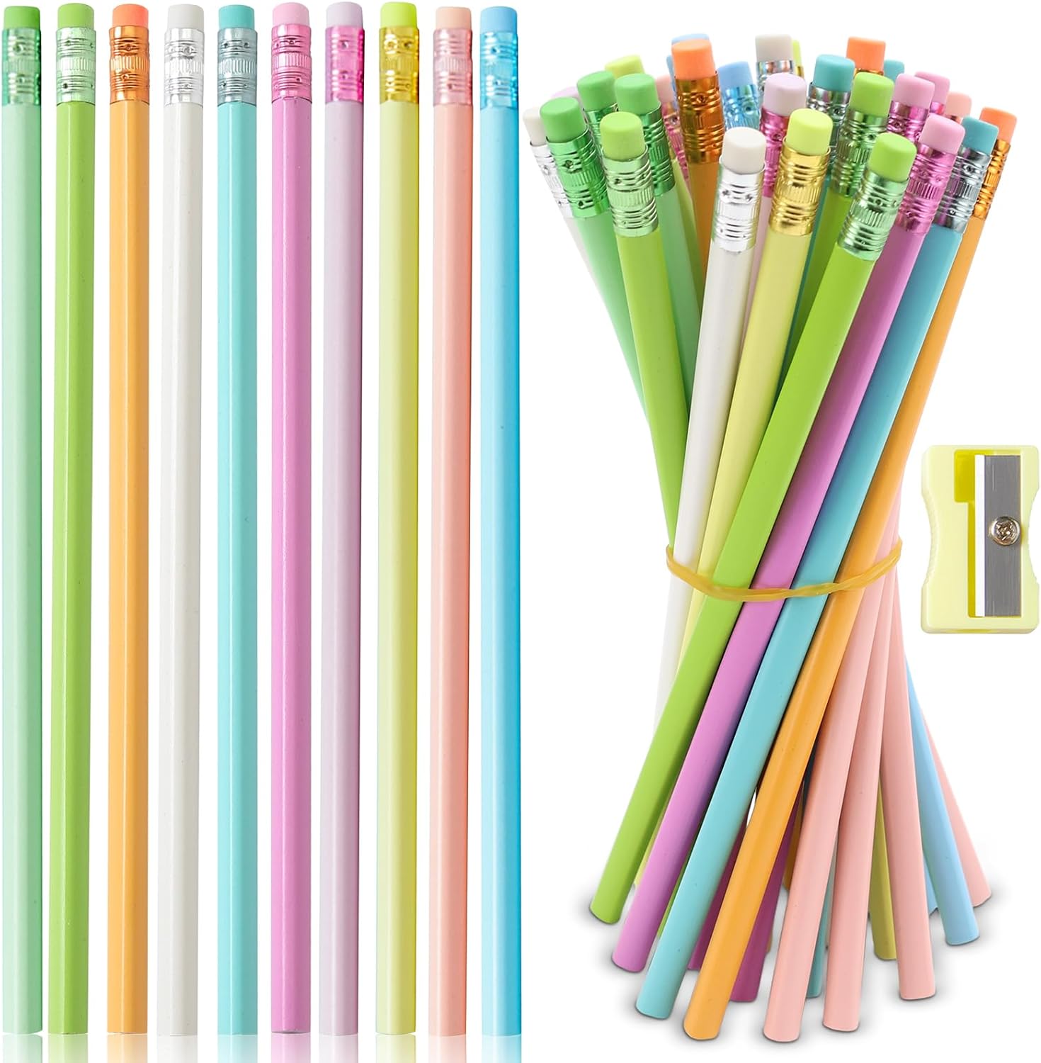 Pack of 30 HB Pencils with Eraser, 10 Colours Triangular Pencils for Children, School and Office, Pre-Sharpened Graphite Pencil Set for Writing, Drawing, Gift for Students, Teachers