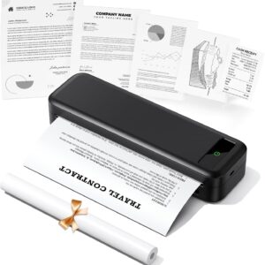 TATTMUSE Thermal Printer A4, 300DPI Bluetooth Mobile Printer, Bills, Receipt Printer, Learning, Portable Printer Compatible with Phone, Laptop, Monochrome Travel Printer, Thermal Paper Only, Black