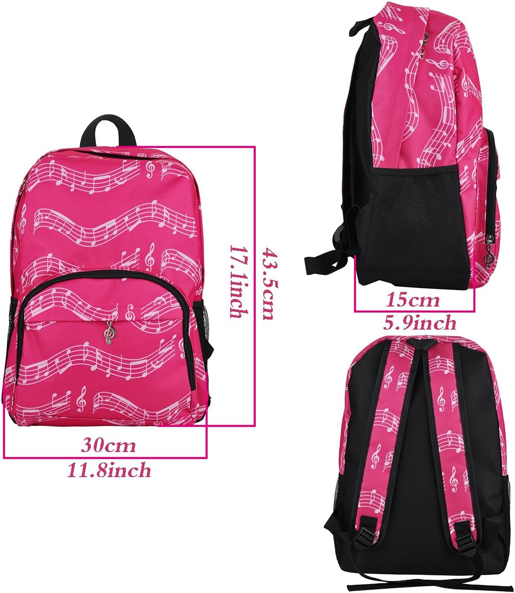 PUNK Oxford Musical Notes Print Backpack for School Boys Girls Stylish Art Bookbags (Musical Notes Patterns Pink) – Bild 5