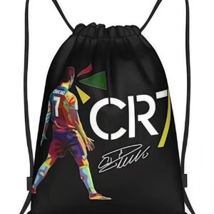 Generisch Football Motif Gym Bag, Drawstring Bag, Multi-Colour on Black, Multifunctional for Sports and Leisure