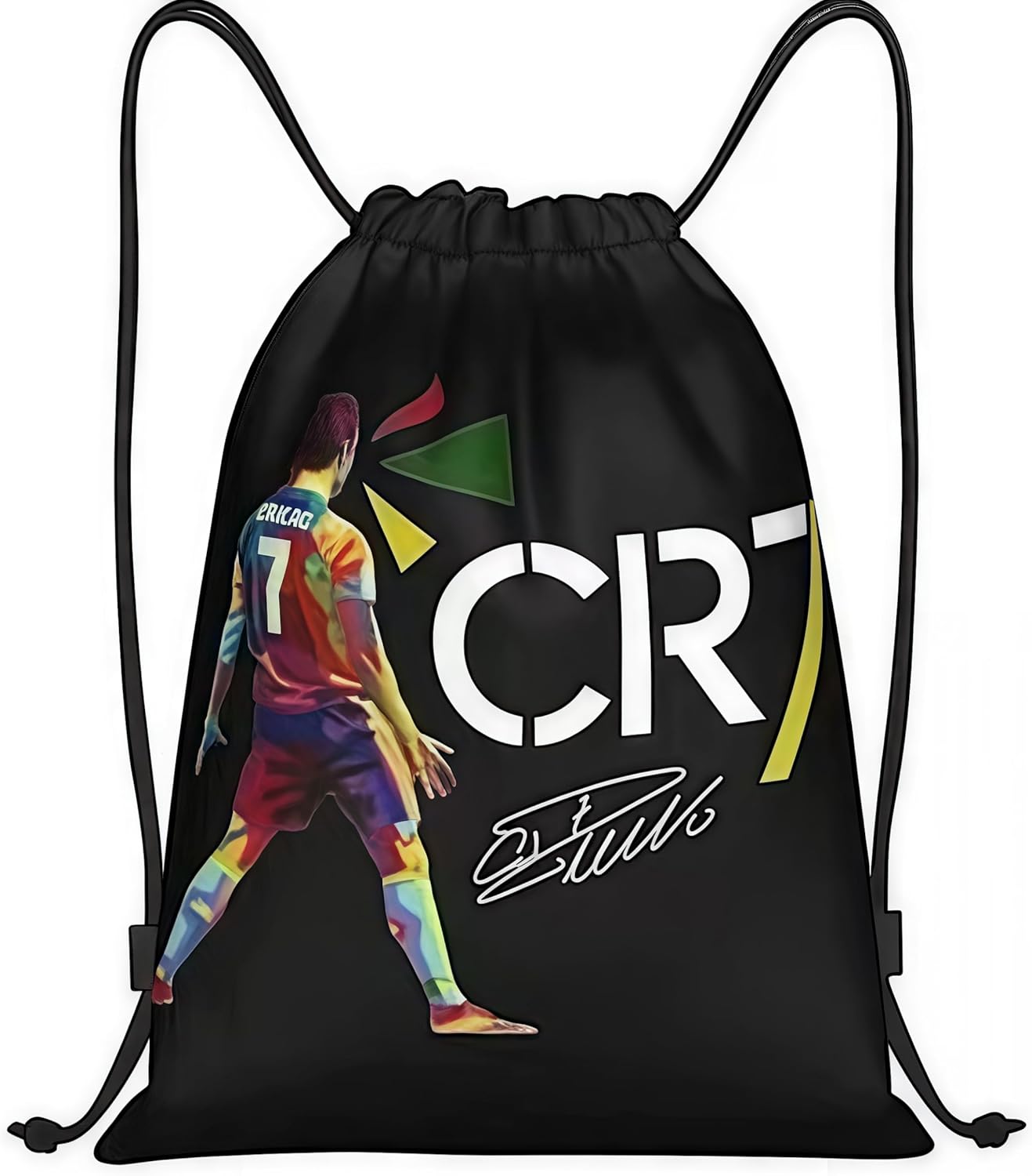 Generisch Football Motif Gym Bag, Drawstring Bag, Multi-Colour on Black, Multifunctional for Sports and Leisure