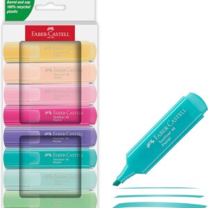 FABER-CASTELL 254658 Highlighter Set 46, 8 Pastel Highlighters with Durable Chisel Tip, Line Width 1-5 mm, Refillable