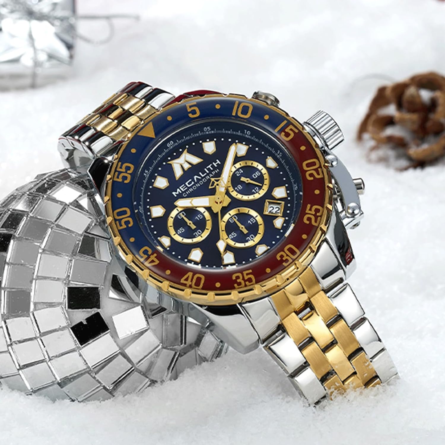 MEGALITH Men's Watch Stainless Steel Chronograph Watch Men's Waterproof Large Analogue Watch Men's Business Design Watches for Men Calendar Luminous – Bild 3