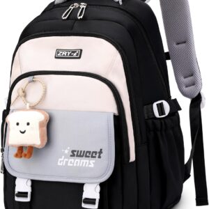 School Backpack Teenager – 36L School Bag for Girls from 5th Grade, Large Backpack for Middle and High School, Casual Children’s Backpack with Cute Pendant and Trolley Strap, black, Rucksack