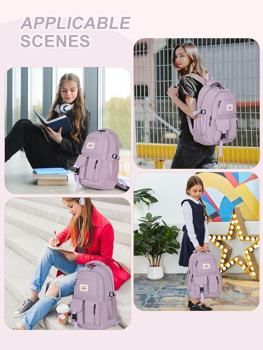 FIORETTO School Backpack Teenager Girls Women School Bag School Bag Backpack School 14 Inch Laptop Compartment Water-Repellent & Lightweight, A-purple, M, Rucksack Backpacks – Bild 7
