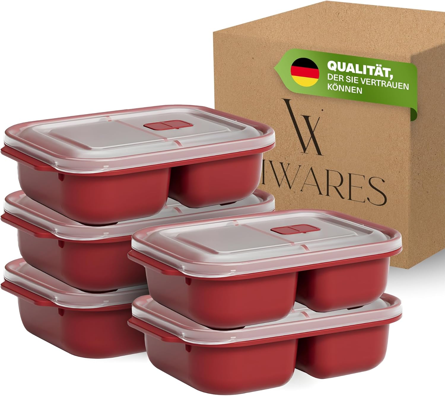 Bento Box 1200 ml with Compartments - Lunch Box Set of 5, Microwave Safe, Leak-Proof, BPA-Free, Stackable, Ideal for Children, Meal Prep, School & Office