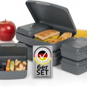 Hausfelder Lunch Box for Snacks and Lunch, Flat Lunch Box Set for Children and Adults (SlateGrey, Set of 6)