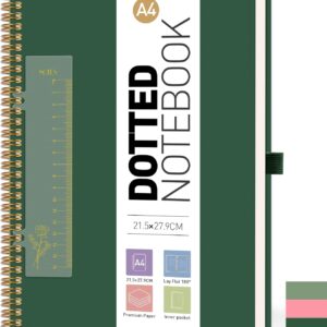 PYNEX Notebook A4 Dotted Notebook, Spiral Bound Notepad with 300 Sheets 100 GSM, Diary for Adults, School – Dark Green