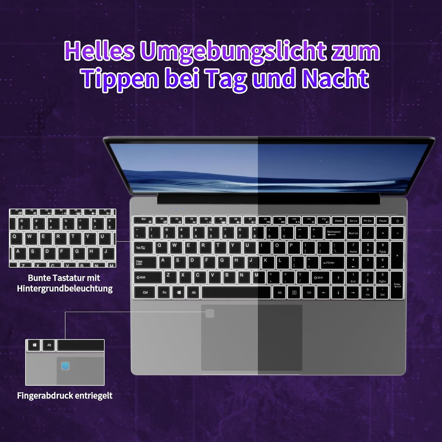 2025 FHD Laptop Student/Business, 15.6 Inch Laptop Computer with 16GB DDR4 512GB SSD, Quad-Core N95 (up to 3.4 GHz, Beat N5095), 8000 mAh Large, 2.4/5G WiFi, Webcam, USB 3.0, Illuminated – Bild 6