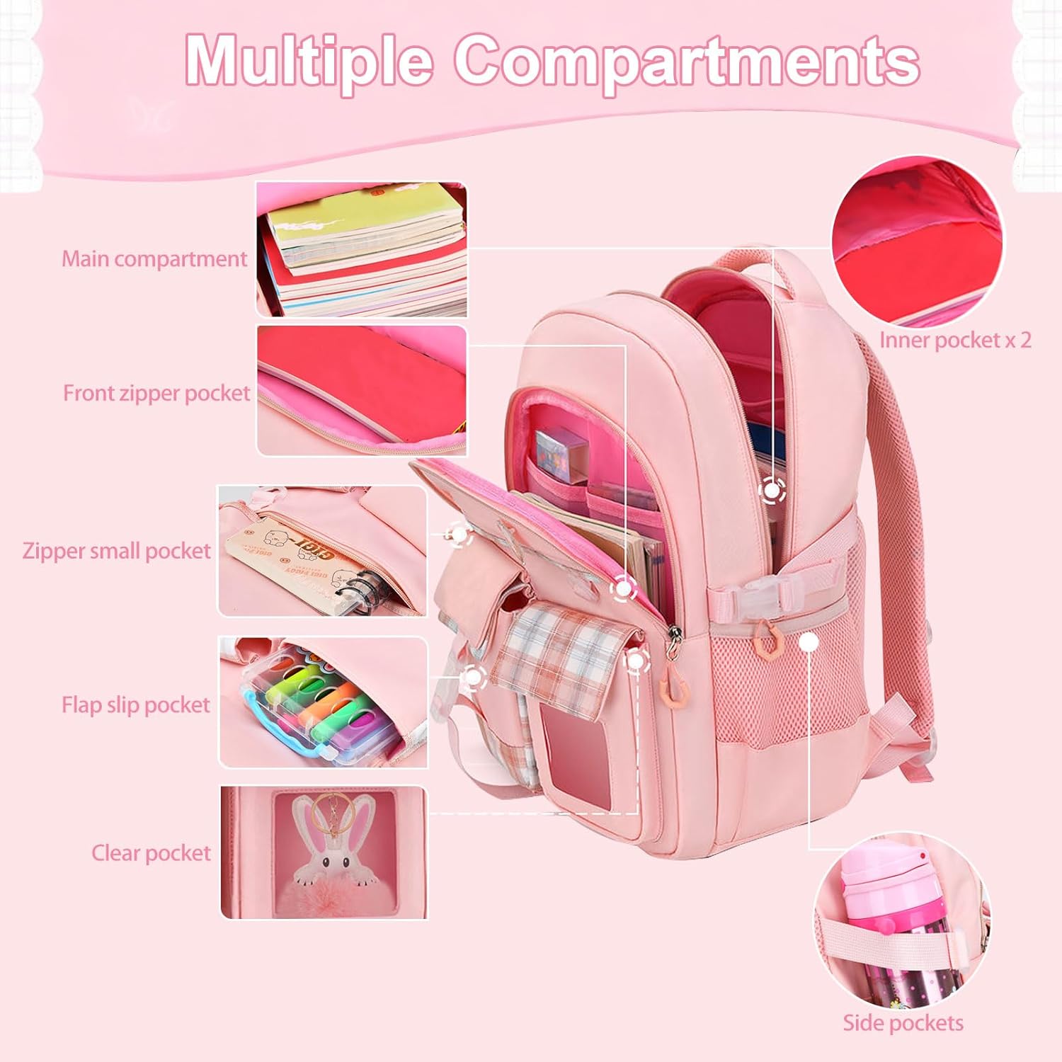 School Backpack Girls Large Capacity School Backpack Girls Teenagers Waterproof with Laptop Compartment Backpack Girls for Primary Junior High University – Bild 3