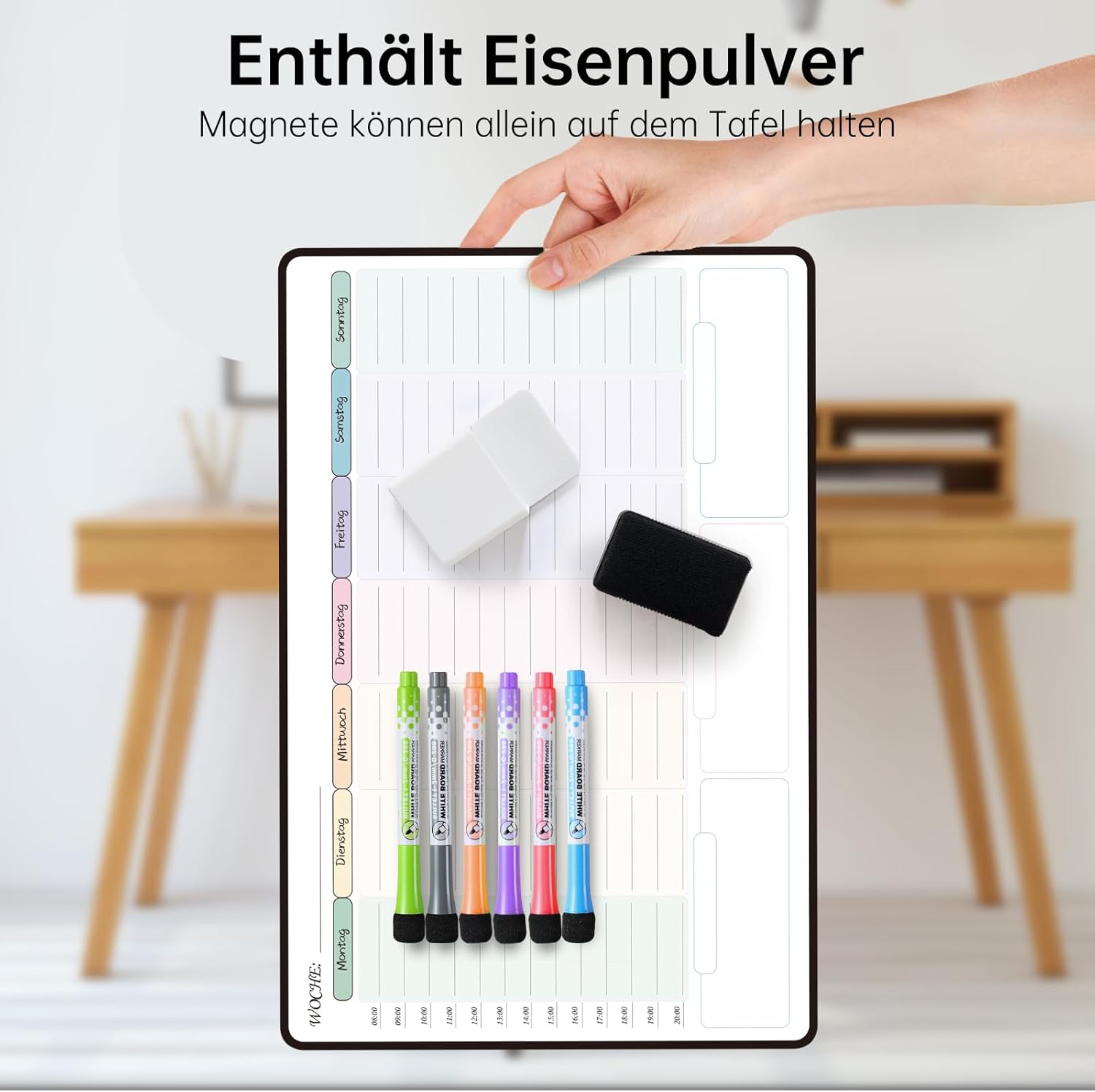 MCCORL 42 x 28 cm Whiteboard Weekly Planner Wipe Clean Self-Adhesive for the Wall, Glass and Wood (Any Smooth Surface) Planning Board, Memo Board in German – Bild 2