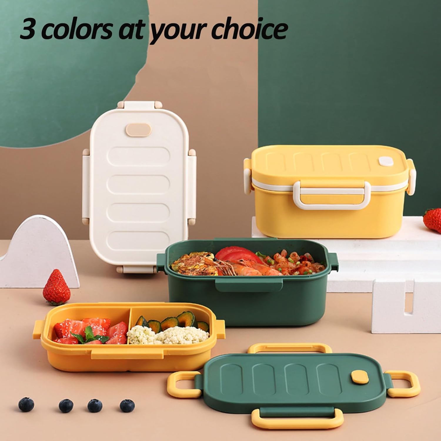 Small Lunch Box Adult Lunch Box with Compartments, 1000 ml Lunch Box Leak-Proof Lunch Box Adult Lunch Box for Men Women, 2-Layer Breakfast Box, Bento Box (Green) – Bild 6