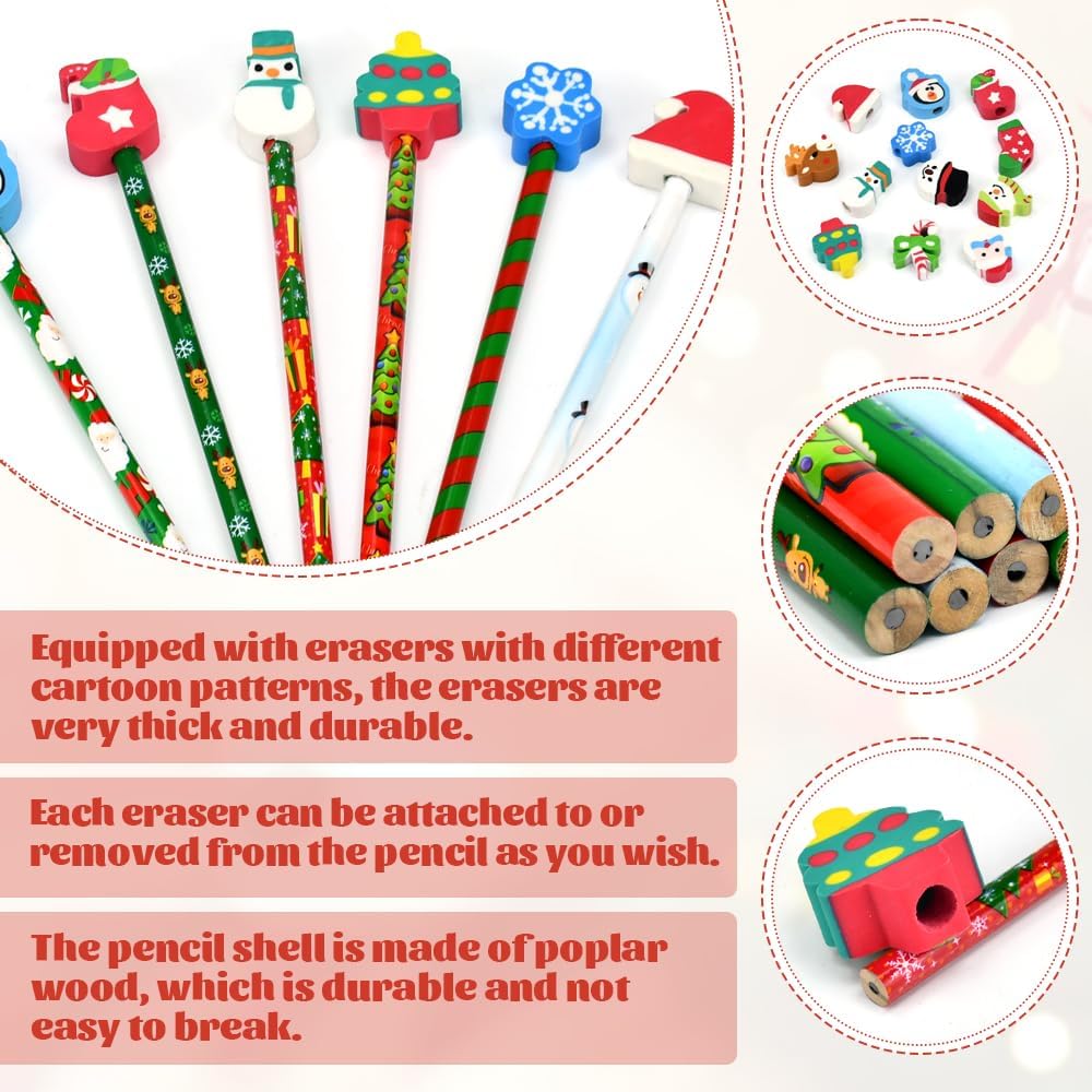 School HB Pens Set of 24 Christmas Pencils with Erasers Pencils Children Party Bags with Eraser Christmas Party Favours for Children Christmas Gift – Bild 3