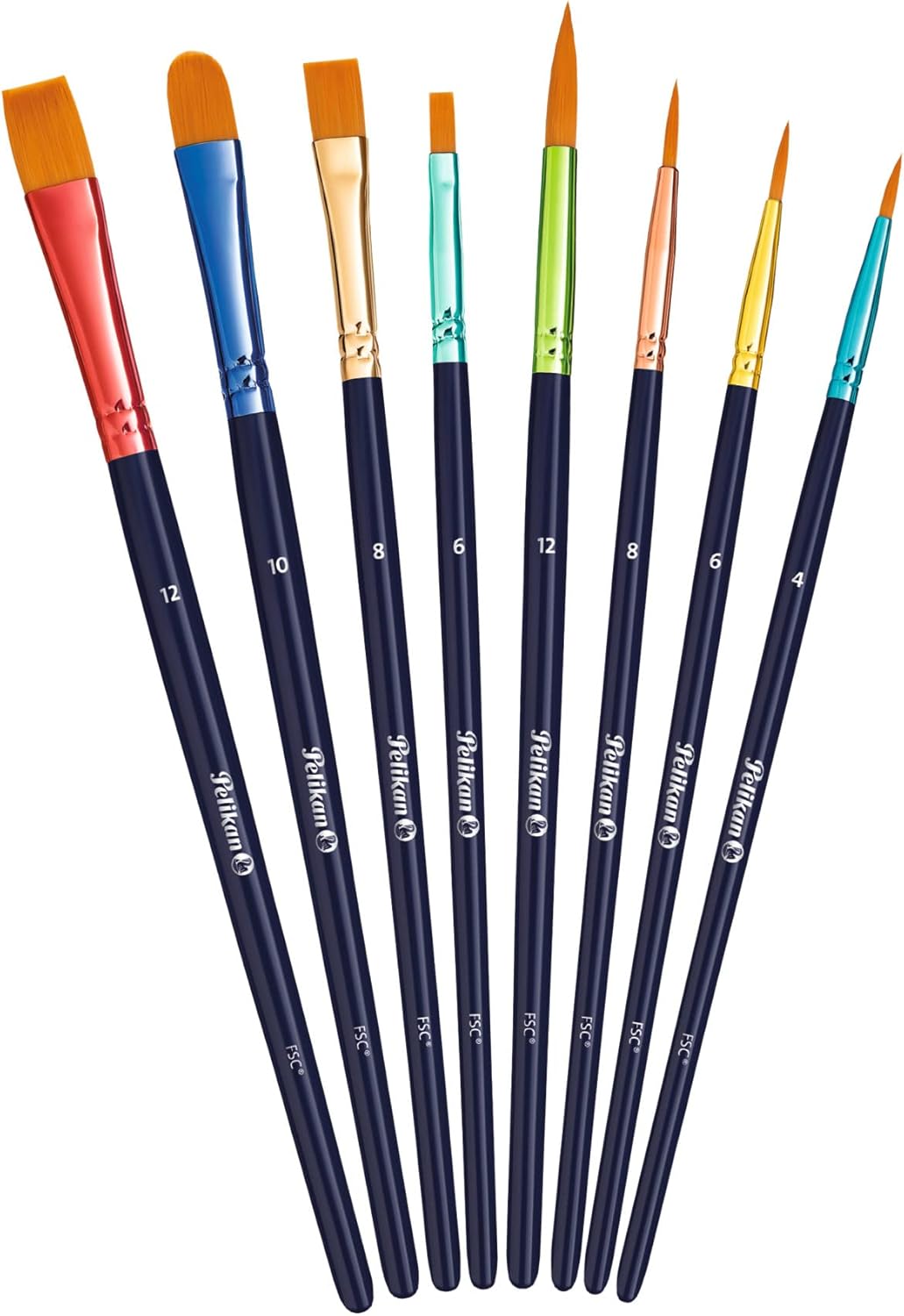 Pelikan Premium School Brush Set with 4 Hair and 4 Bristle Brushes - Pack of 8