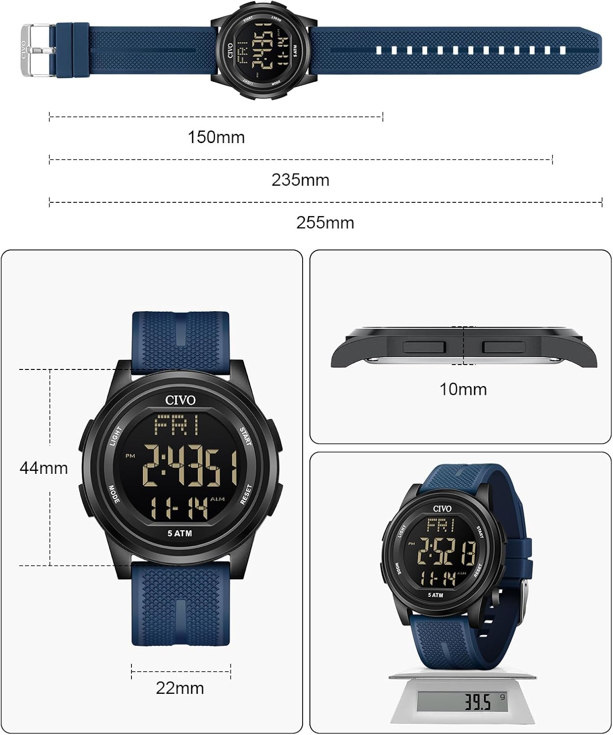 CIVO Digital Watches Men Women Waterproof Sports Watch with Stopwatch Alarm Date - Silicone Sports Digital Watch for Men Women Outdoor – Bild 6