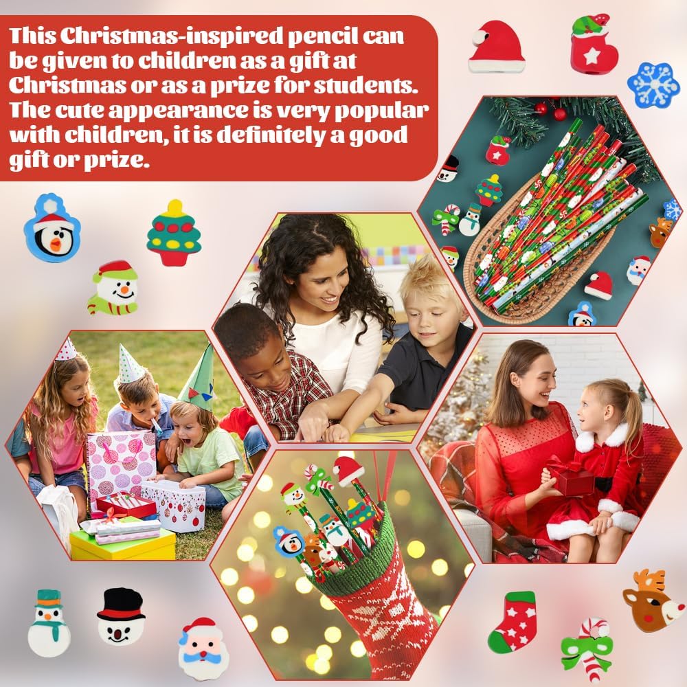 School HB Pens Set of 24 Christmas Pencils with Erasers Pencils Children Party Bags with Eraser Christmas Party Favours for Children Christmas Gift – Bild 7