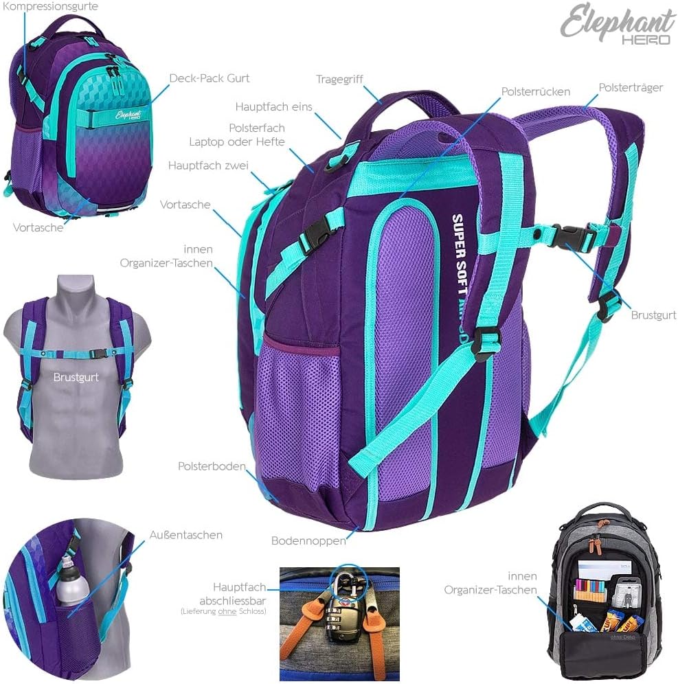 Elephant Hero Signature 12609 3-Piece Set School Backpack + Sports Bag + Pencil Case – Bild 9
