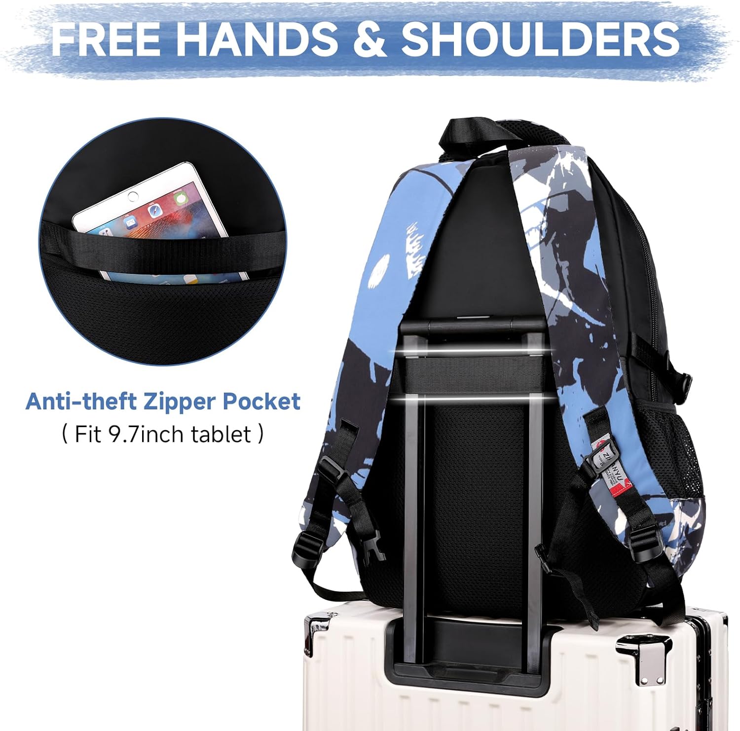Backpack Teenager Boys School Backpack - 40L School Bag for Primary School 5+, Real School & University, Fashionable Daypack for Travel, Casual 16 Inch Laptop Backpack Men, Black, Blue graffiti – Bild 6