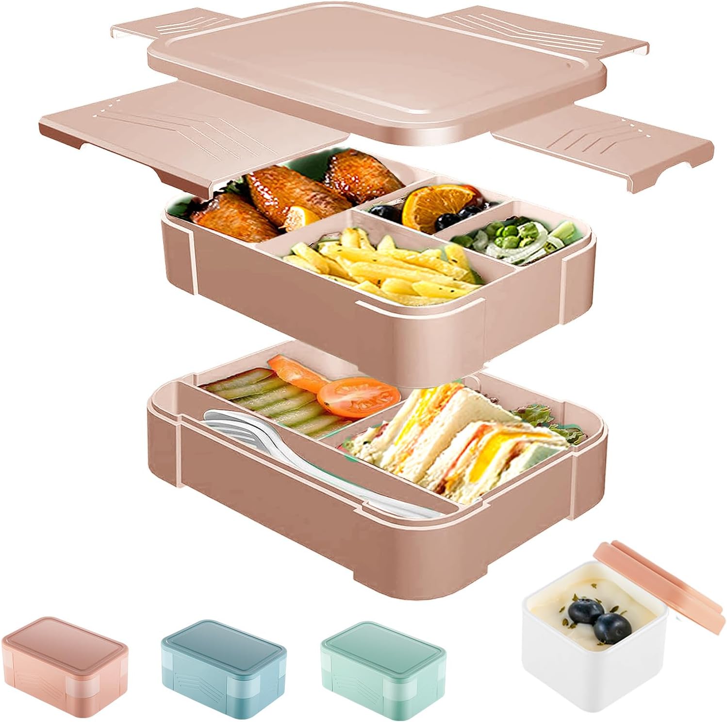 CALIYO Children's Lunch Box with Compartments, 1550 ml Bento Box, Leak-Proof Lunch Box for School/Office/Picnic, BPA-Free, Microwave and Dishwasher Safe, Children and Adults (Beige Red)