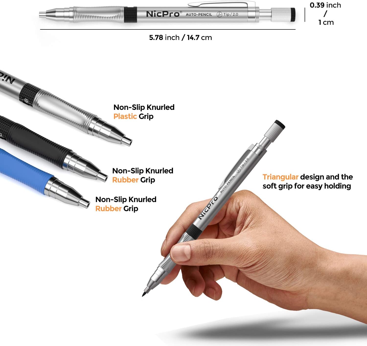 Nicpro Mechanical Pencils Set of 3 Mechanical Pencils 2 mm with 6 Cans of Lead Refill (HB 2B), Erasers, Sharpener for Writing, Drawing – Bild 3