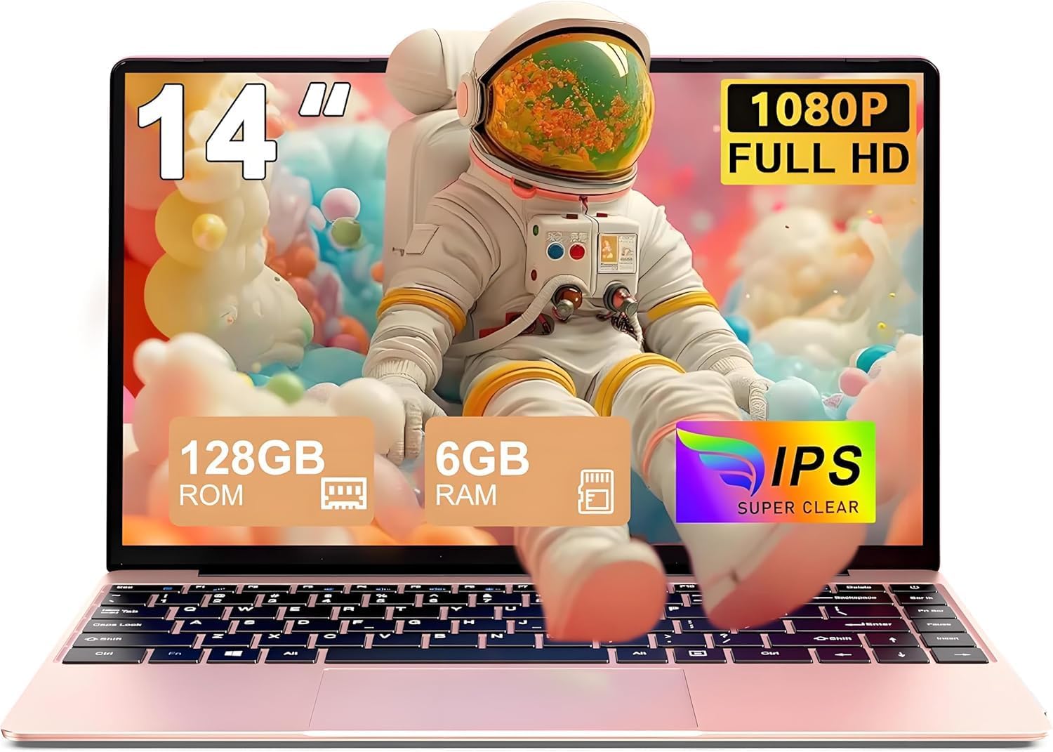 Laptop Celeron N4020 Up to 2.8Ghz, Laptops 14 Inch Win 11 Con 5G WiFi 6+256GB SSD Expansion 1TB, BT 4.2 1920 x 1080 FHD Mini Multimedia Connection, Notebook with German Keyboard Film Gold