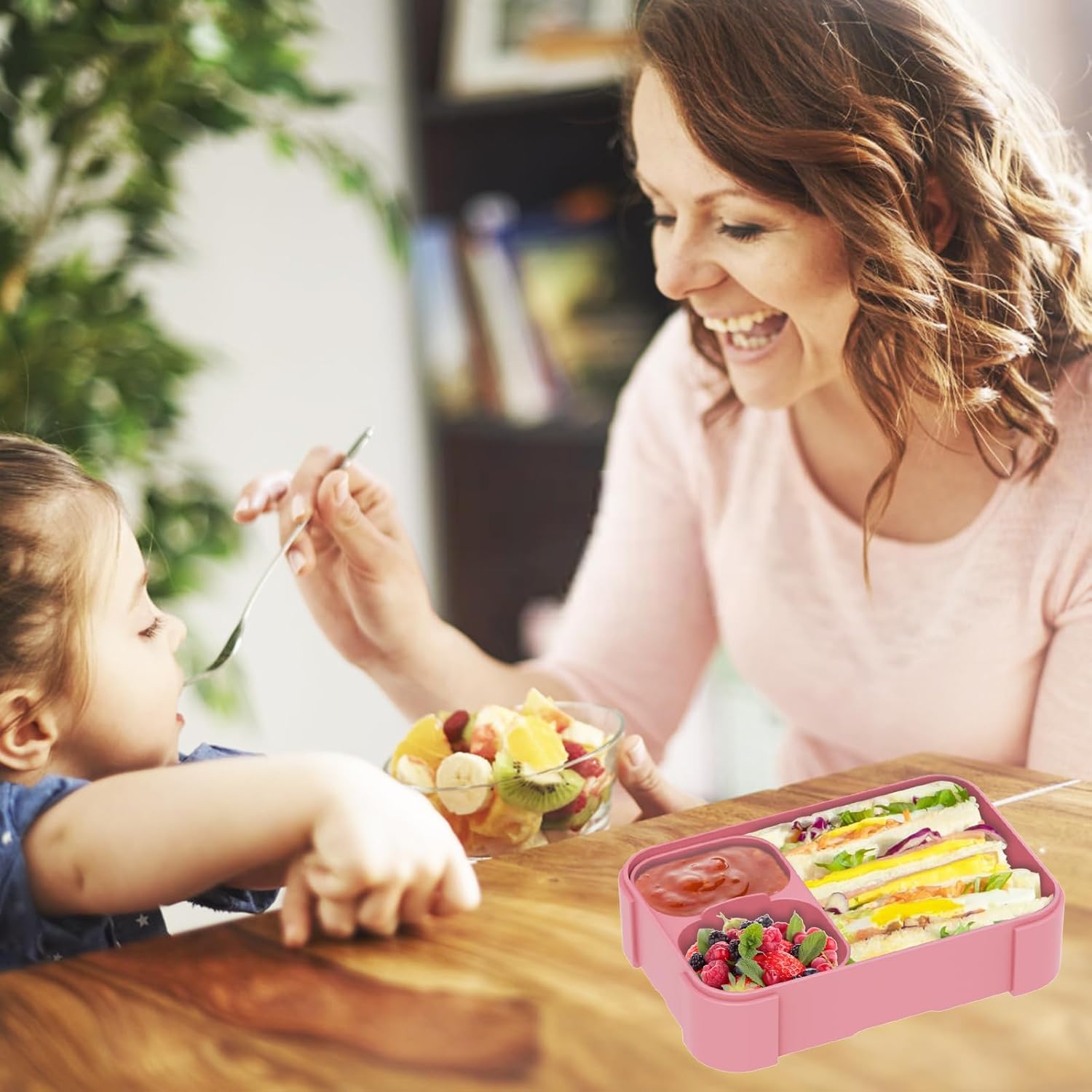 Children's Lunch Box with Compartments, 900 ml Leak-Proof Bento Box, Children's Lunch Box, Leak-proof Compartments, Lunch Box for Girls and Boys, Microwave/Dishwasher Safe, Pink – Bild 7