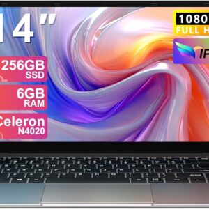 2025 Laptop 14 Inch Win 11 Pro 6GB RAM 256GB SSD Support 1TB (TF 1TB) Notebook Celeron N4020 (up to 2.8GHz) 5000mAh 1920x1080p WiFi German Keyboard Protector and Wireless Mouse Grey