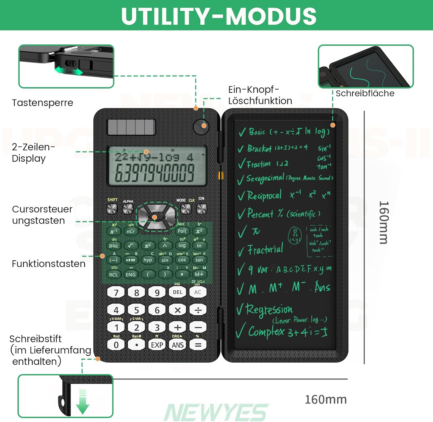 NEWYES Scientific Calculator 82 MS, 240 Functions & 2-Line Display School Calculator with Protective Case for Junior, Medium and Student – Bild 5