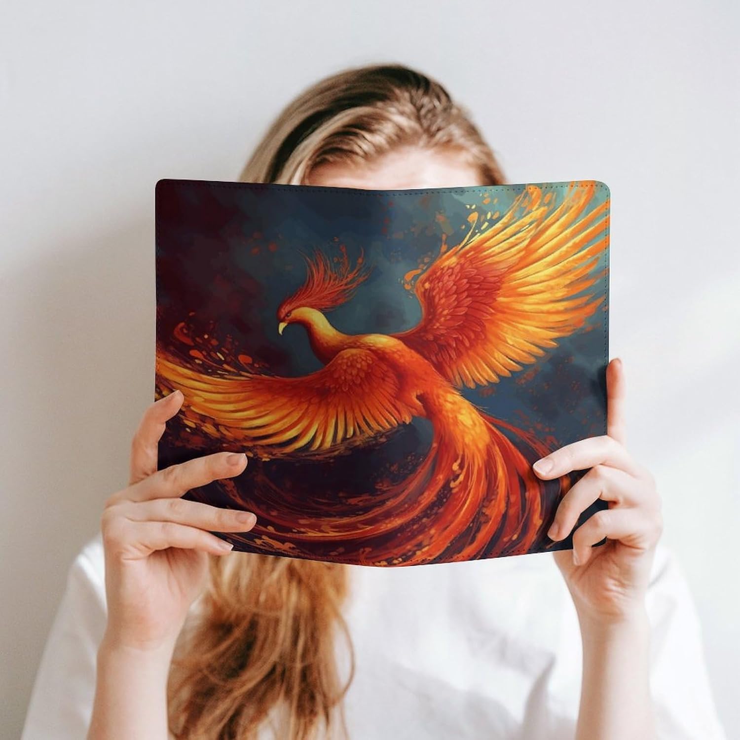 Leder-Notizbuchhülle, strapazierfähige Buchumschläge, orange-rot, Phoenix-Druck, wasserdicht, schützt Notizbücher, Bücher und ist für Büro und Schule geeignet – Bild 7