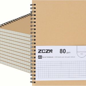 ZCZN Notebook A5 Squared, Pack of 12 Spiral Notepad, 60 Sheets, Notebook for Office and School