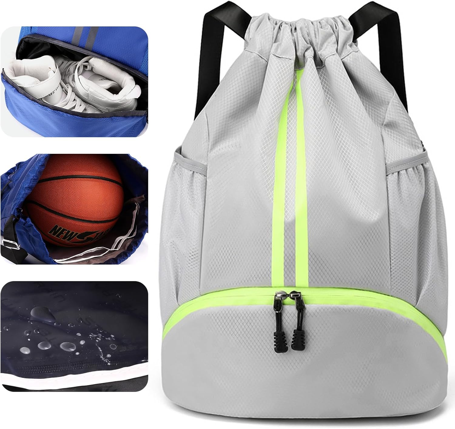 Veki Sport Rucksack mit Kordelzug, Turnbeutel Wasserdicht für Damen und Herren, Sportbeutel mit Bodenfach für Basketball, Fußball, Volleyball, Gymsack für Reisen, Fitnessstudio, Schwimmen