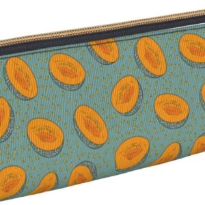Cartoon Cantaloupe Fruit Pattern Pencil Case Cosmetic Bag Pen Bag Triangle Leather Storage Bag with Zipper Stationery Organizer for Adults Office, Cartoon Cantaloupe Fruit Pattern, Bag