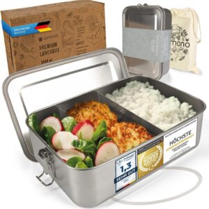 Dimono® Lunch Box 2400 ml Leak-Proof Bento Box Stainless Steel Waterproof Sustainable Tin with Compartments and Seals