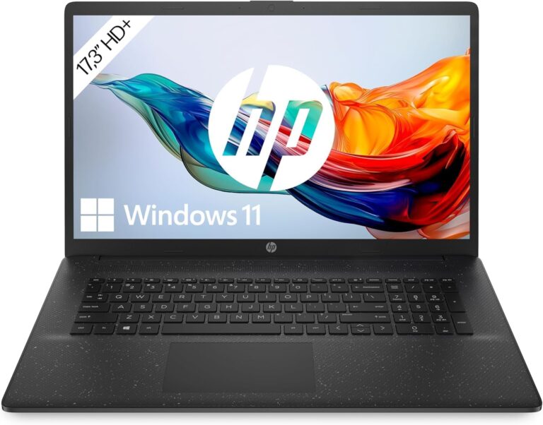 HP Laptop with 17.3″ HD+ Display, Intel Celeron N4500120, 8GB DDR4 RAM, 256GB SSD, Intel UHD Graphics, Windows 11, QWERTZ Keyboard, Black