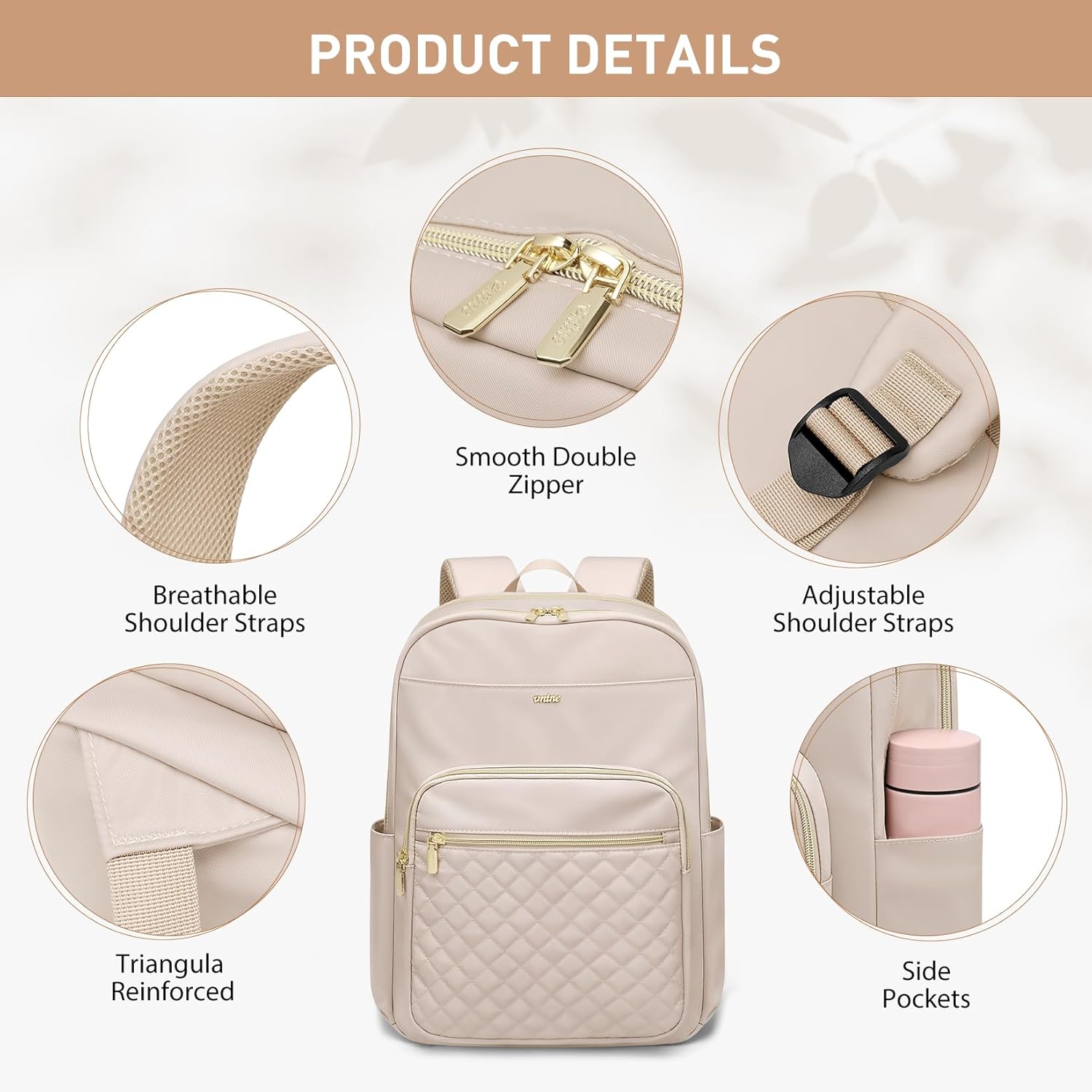 VNINE Women's Backpack, 16 Inch Laptop, School Backpack, Girls, Waterproof Daypacks, Travel Backpack, Work Bag, Fashion Elegant Backpack, Teacher Bag for University, Office, Leisure – Bild 6
