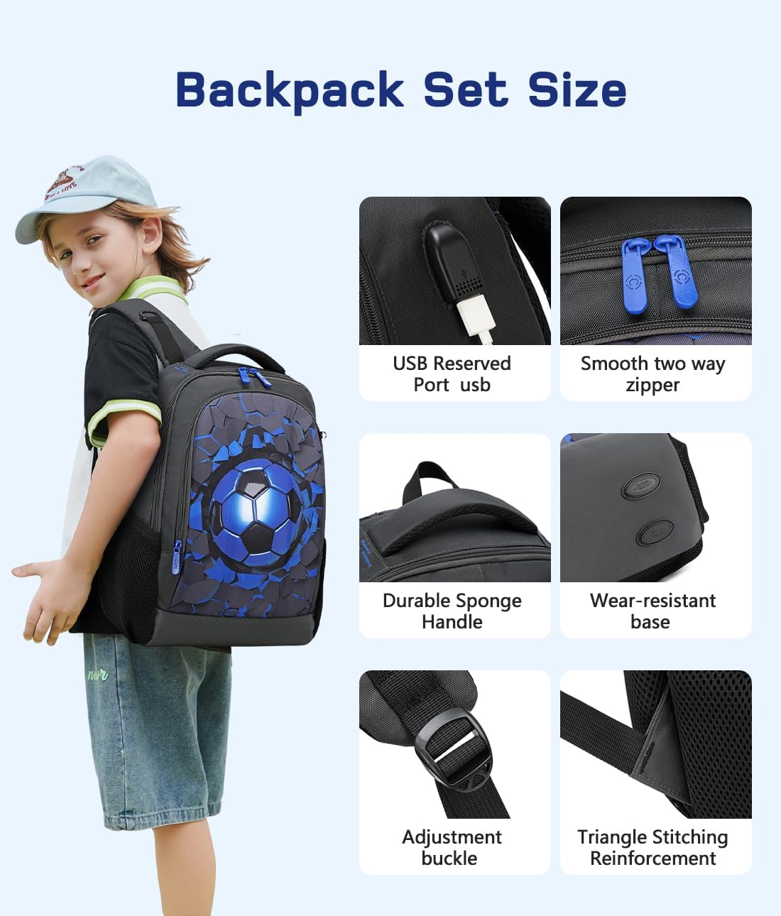 Cusangel Children's Backpack Girls Boys Teenagers School Backpack Ergonomic & Adjustable School Bag Weatherproof Backpack Children with Chest Strap – Bild 3